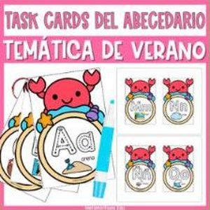 Portada de Abecedario Task Cards de Repaso de Verano