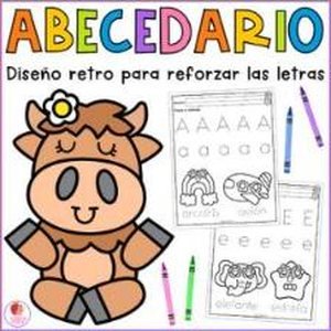 Portada de Abecedario retro para trazar y colorear con imágenes · Refuerza motricidad fina