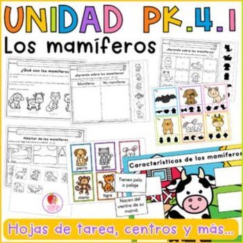 Portada de Unidad 4 Prekínder · Semana 1 Los mamíferos